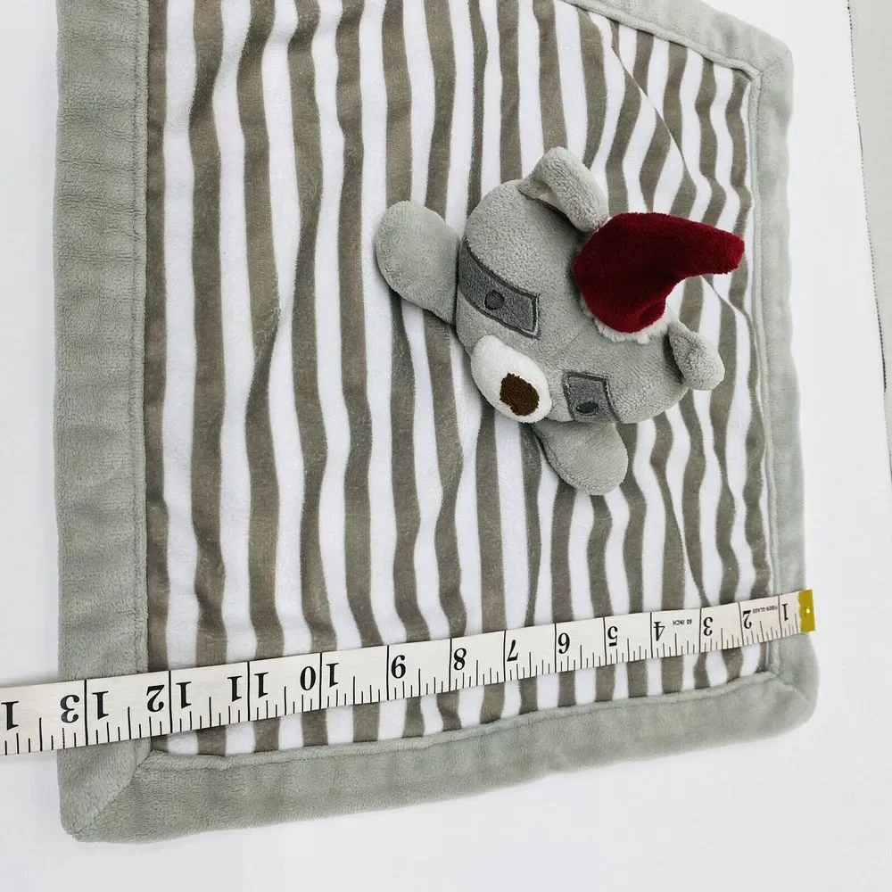 Levtex Baby Lovey Raccoon w/Santa Hat Gray White Striped Security Blanket Read